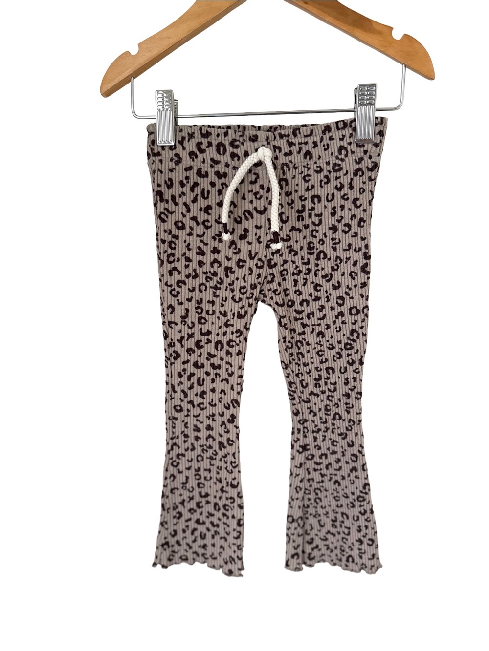 Zara Leopard Ribbed Flare Leggings - Cream Brown 3Y